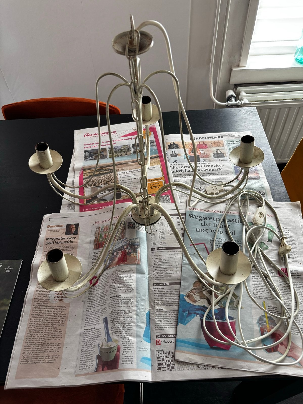 Brocante  Stijl Kroonluchter - Crème Wit, Ophalen, Overige materialen