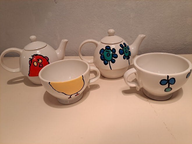 Abstracte kopjes set, Ophalen of Verzenden, Nieuw, Porselein, Kop en/of schotel