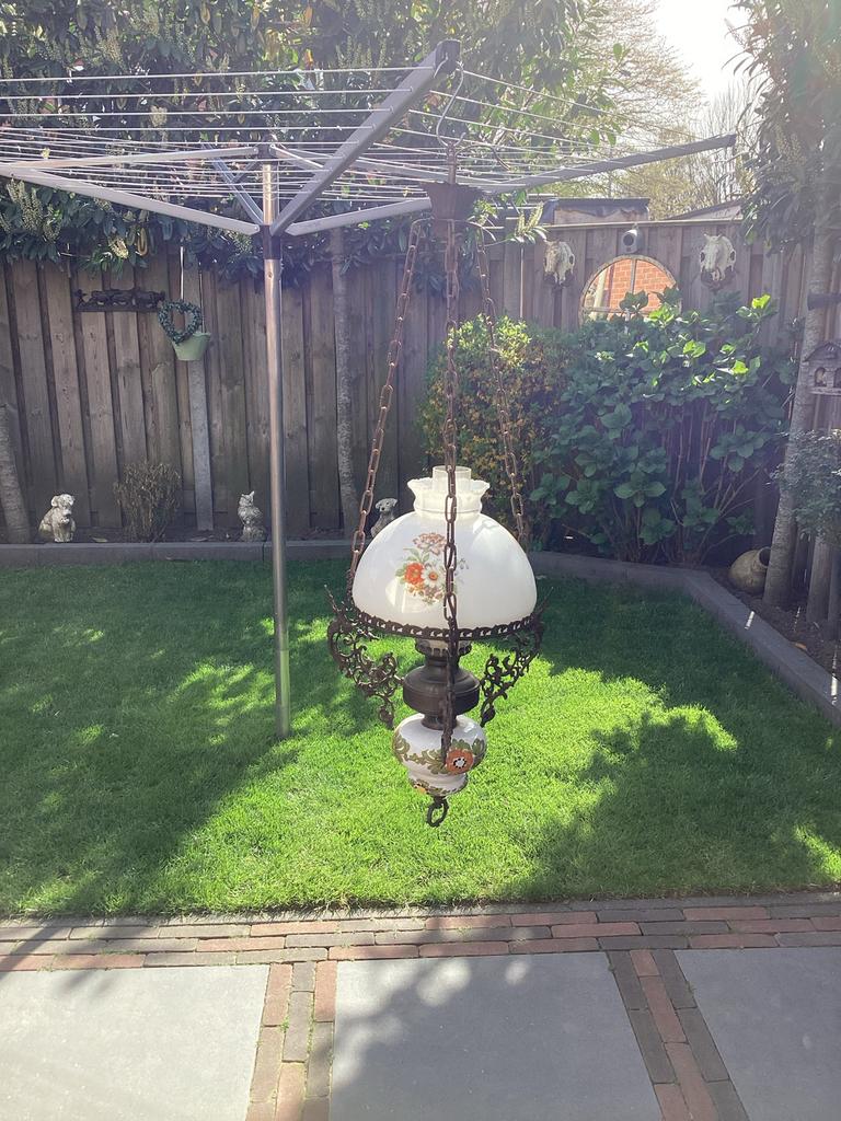 Mooie vintage hanglamp in goede staat, Ophalen, Gebruikt, Glas