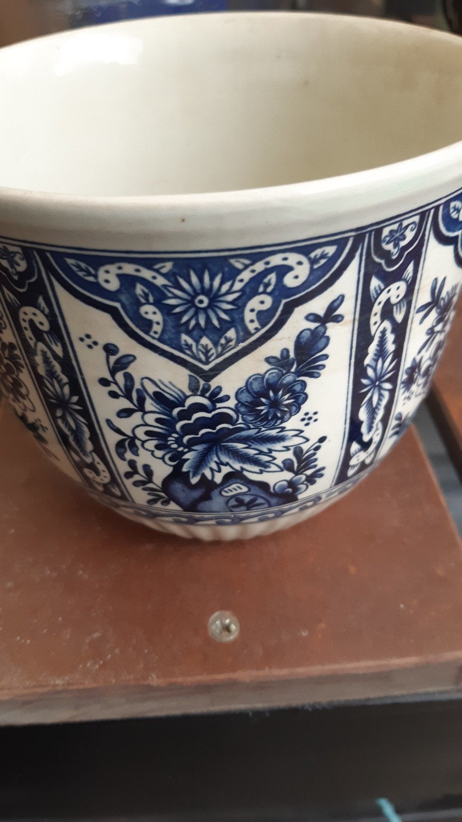 Antieke Boch Frères 'De Uyl' bloempot, Delfts blauw, Ophalen of Verzenden
