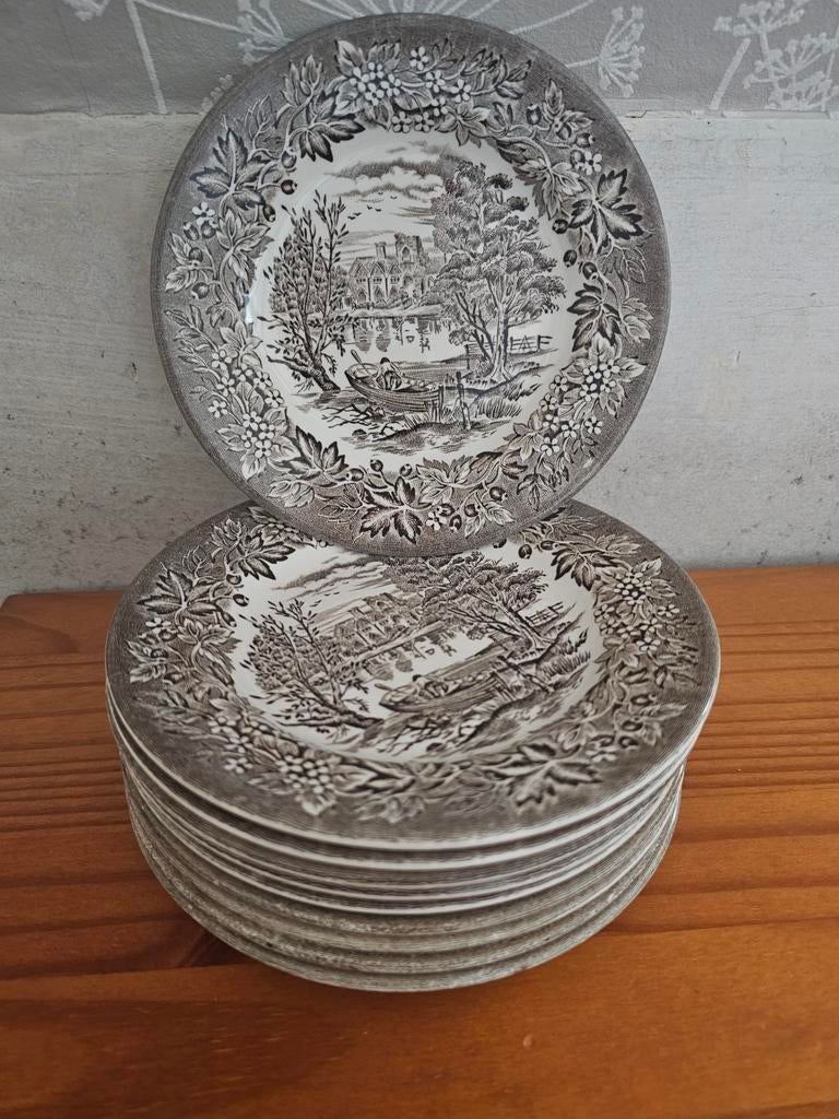 Vintage Staffordshire Ironstone borden set (10 stuks), Ophalen of Verzenden