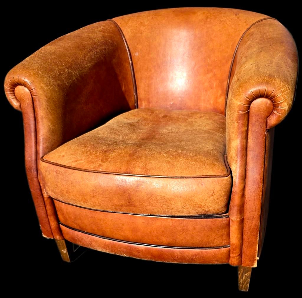 Schapenleren club fauteuil compact + GRATIS BEZORGING, Gebruikt, Onbekend, Ophalen of Verzenden, Onbekend