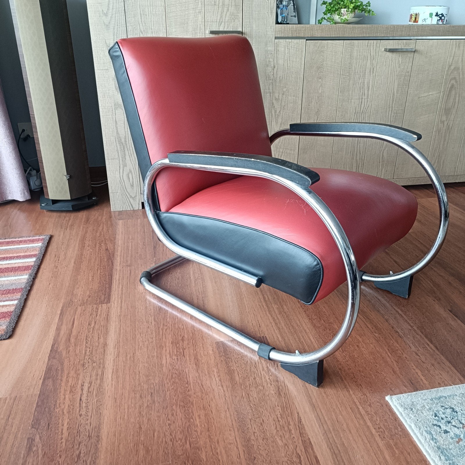 Vintage Buisframe Fauteuil - Rood Leer, Ophalen of Verzenden
