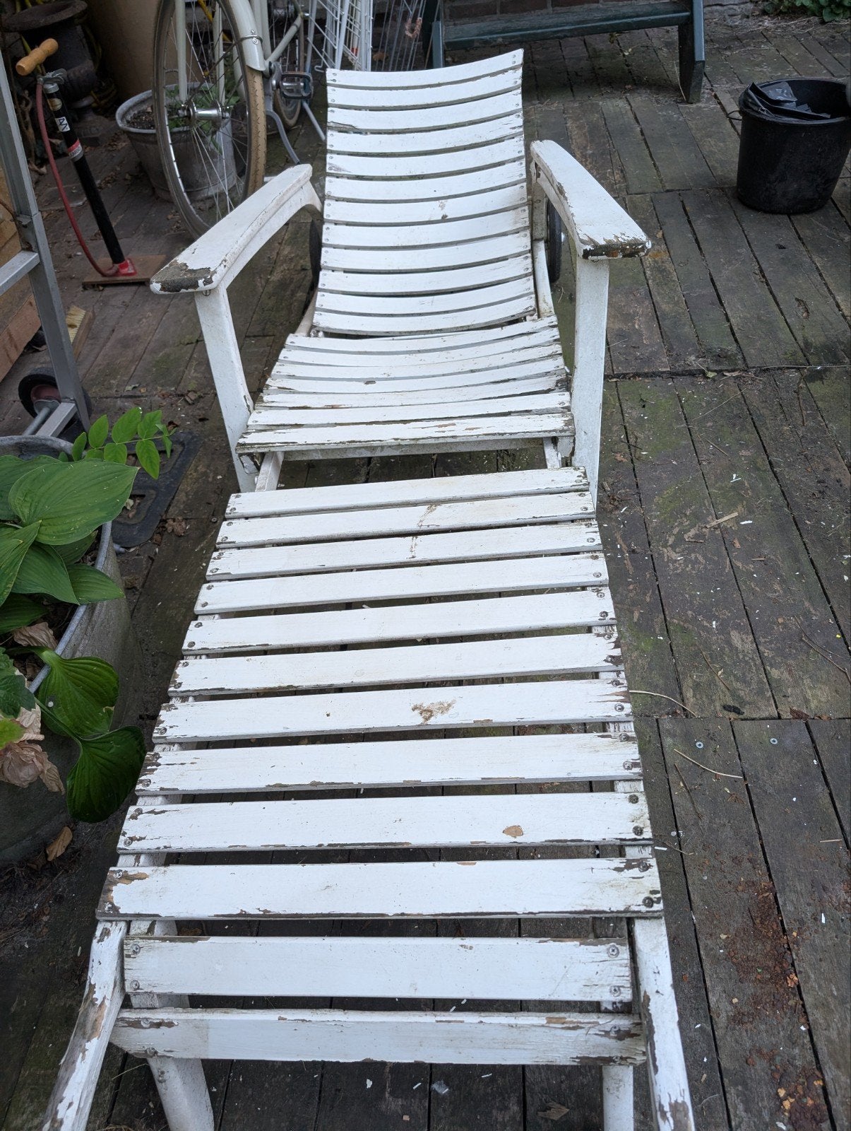 vintage 'Deauville' ligstoel/bed 2 delig, Ophalen, Gebruikt, Hout