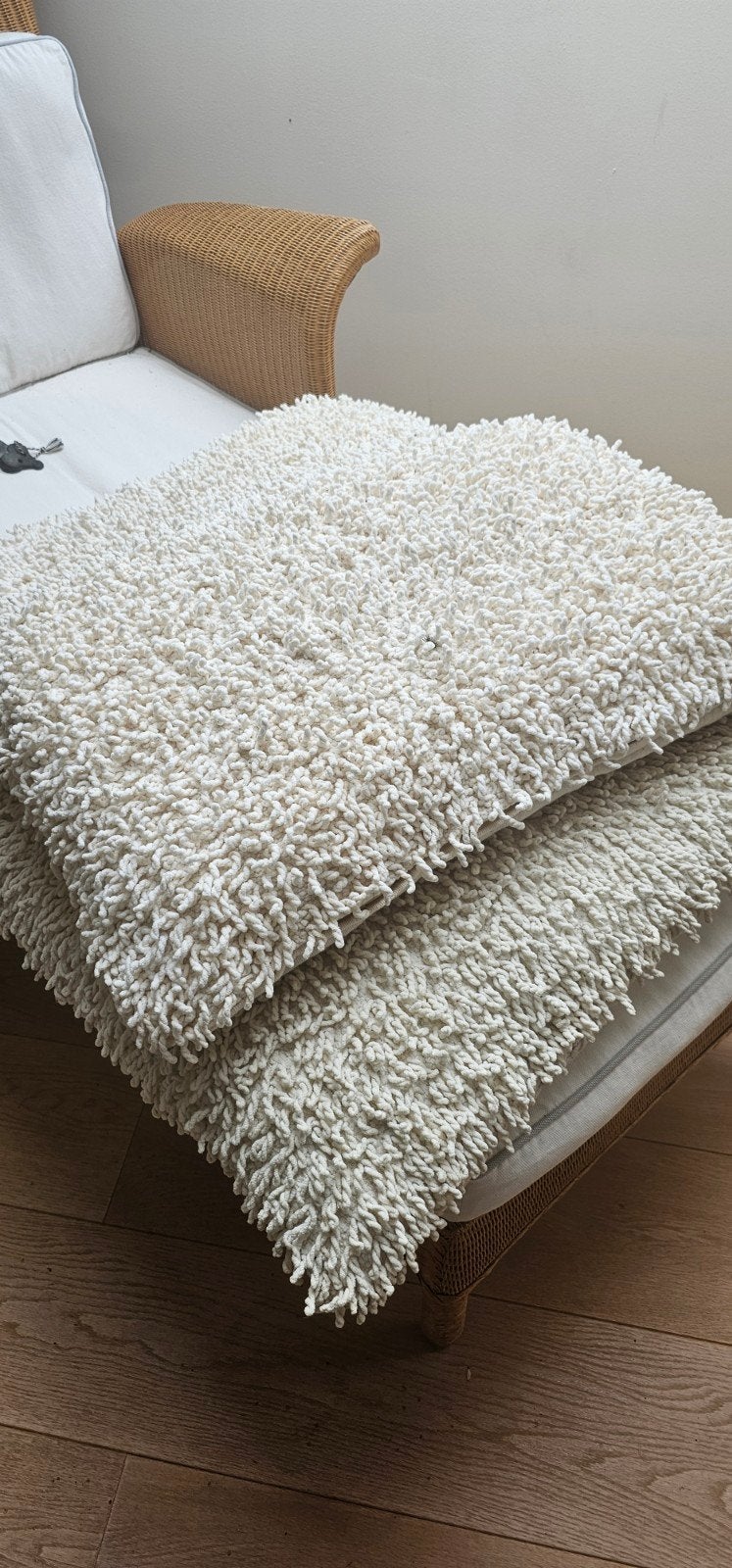 2 Woonkussens - Crème Shaggy Stijl, Ophalen, Beige, Vierkant, Zo goed als nieuw