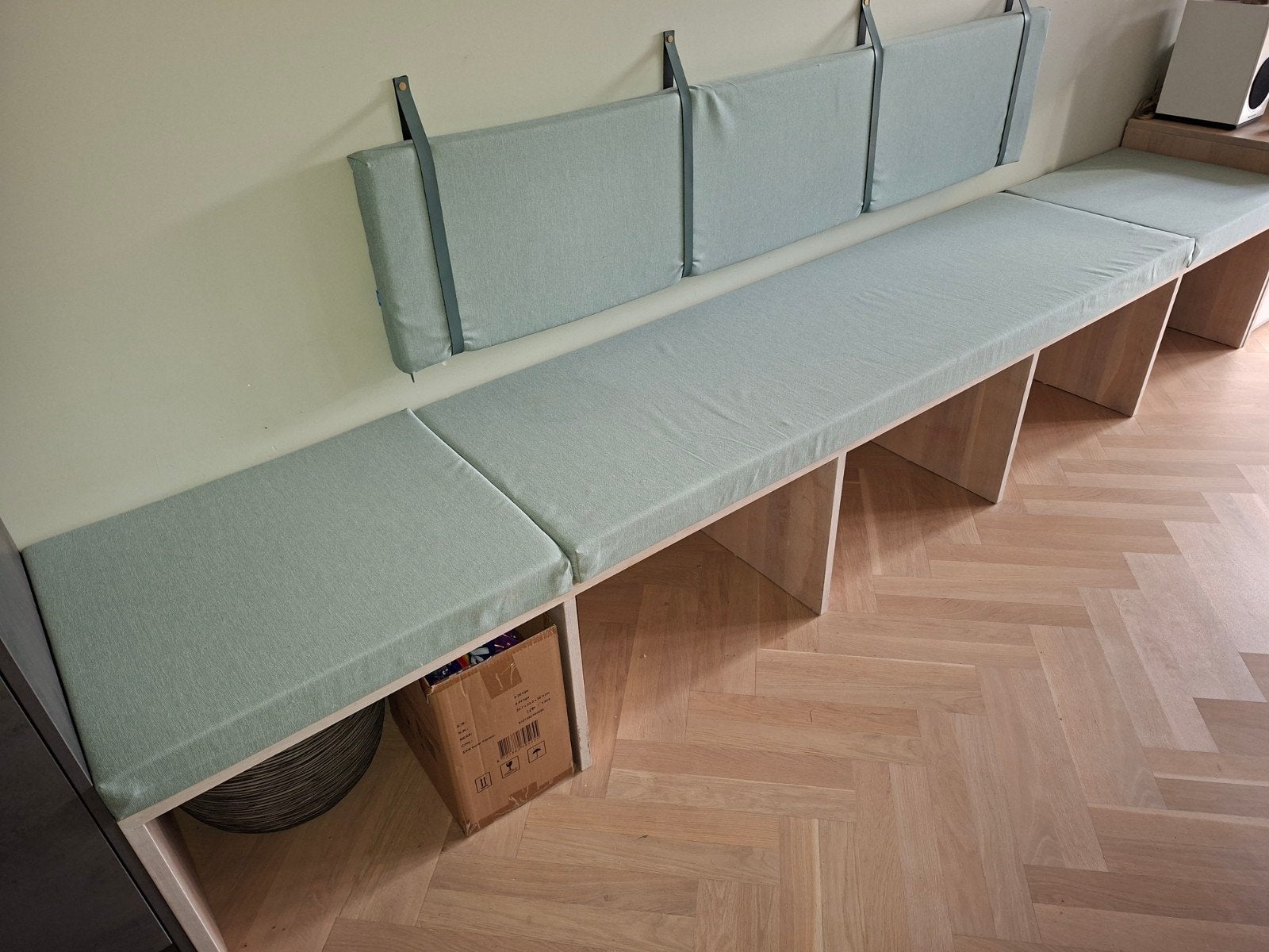 Eetbank van Licht Massief Eiken met Kussens, Huis en Inrichting, Ophalen, Hout, Minder dan 75 cm, 300 cm of meer