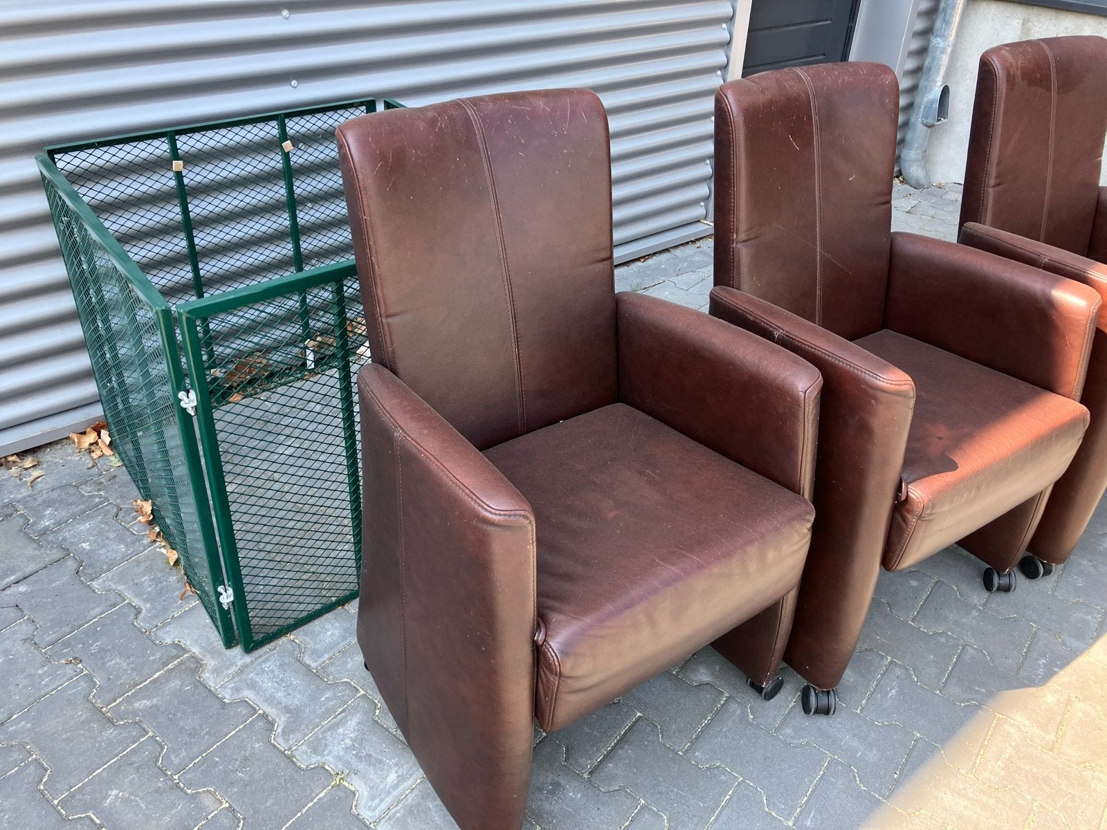 6 leren stoelen met verstelbare leuning, Ophalen, Gebruikt, Bruin, Leer