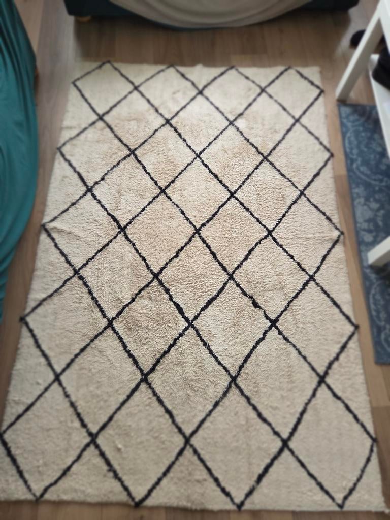 Xenos Vloerkleed met Ruitpatroon - Crème/Zwart, Ophalen, Gebruikt, 100 tot 150 cm, 150 tot 200 cm
