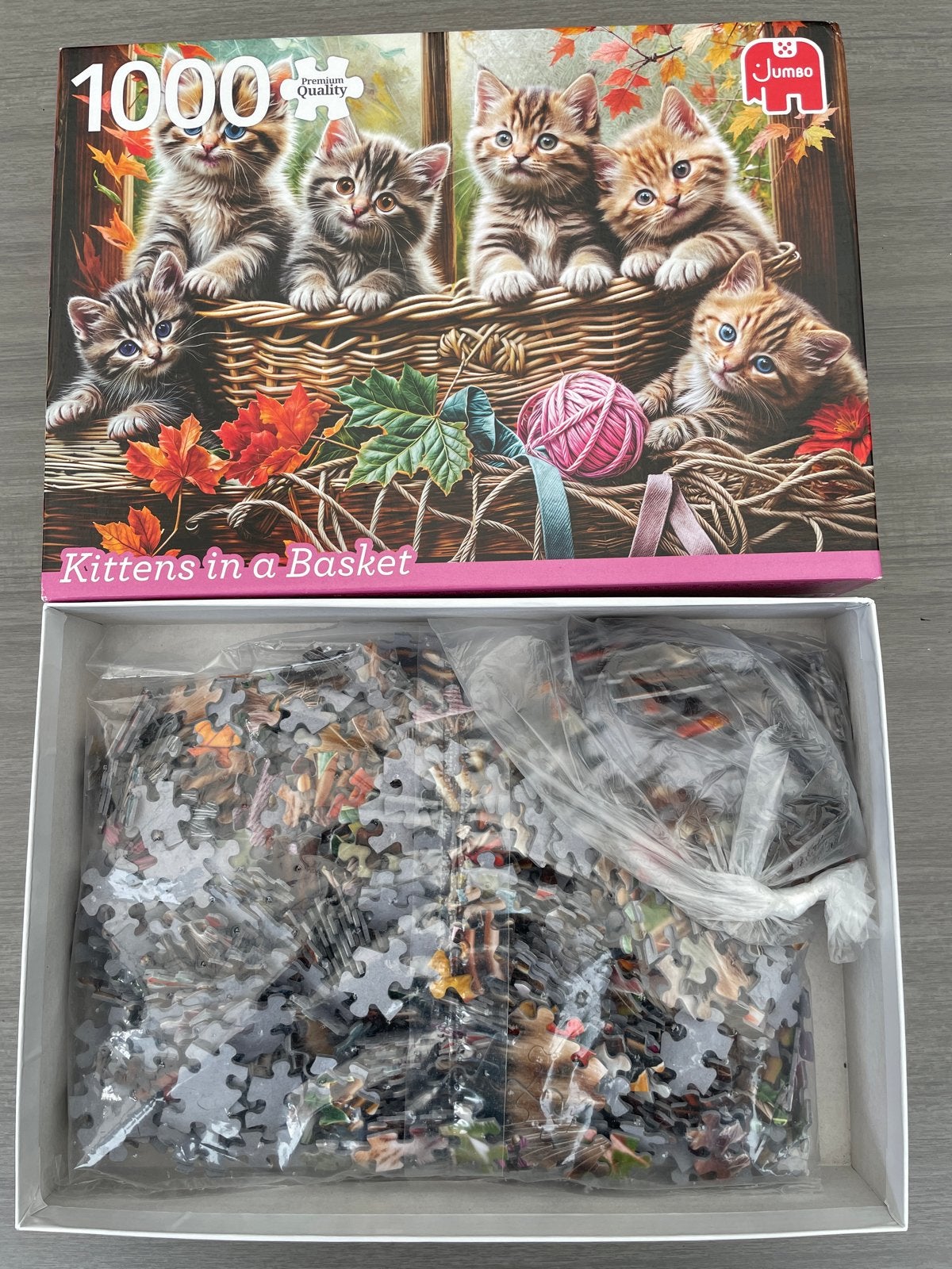 Jumbo Legpuzzel 1000 stukjes - Kittens in een mand, Ophalen of Verzenden, 500 t/m 1500 stukjes, Zo goed als nieuw, Legpuzzel