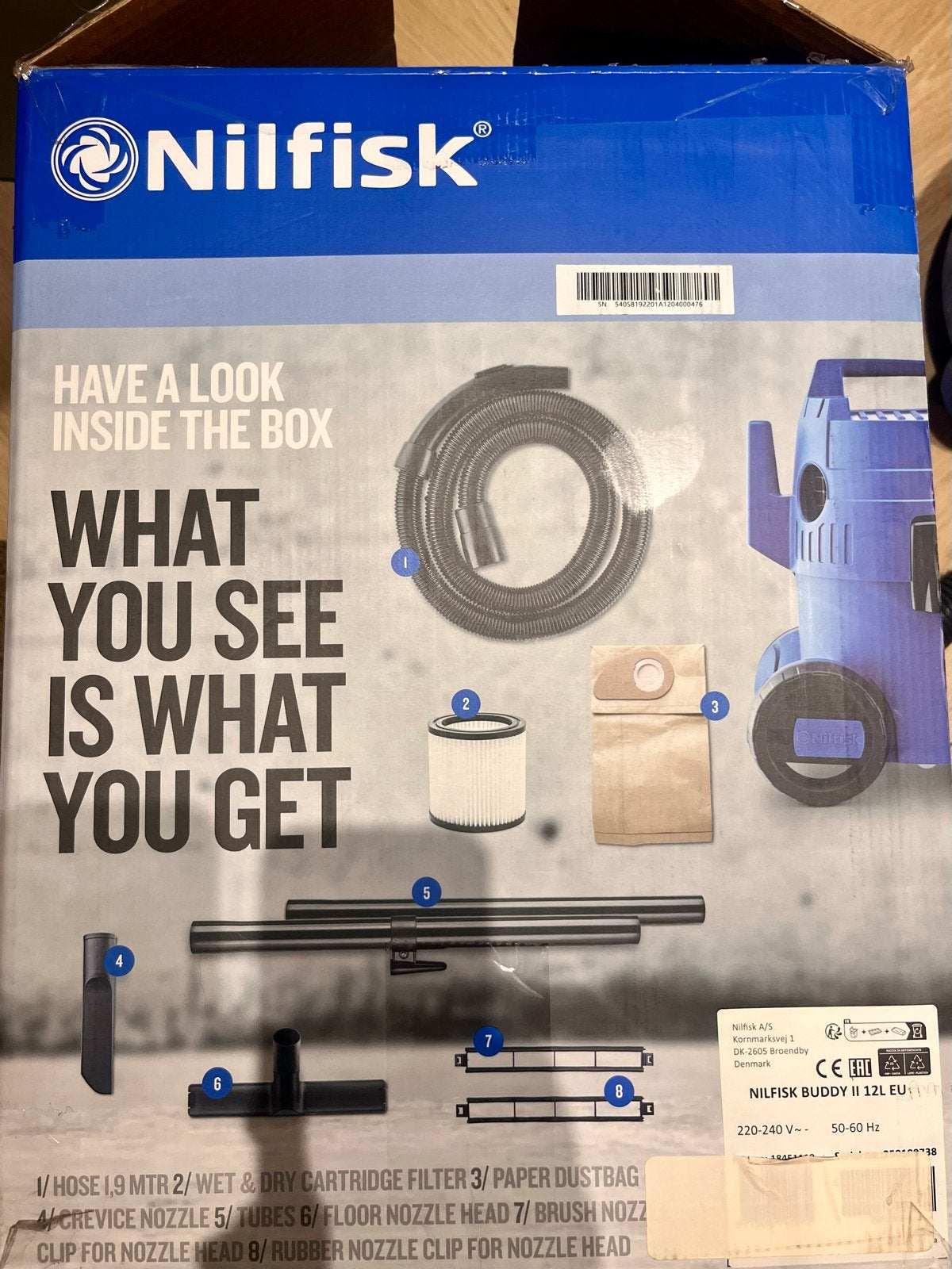 Nilfisk Buddy II bouwstofzuiger met 3 stofzakken, Witgoed en Apparatuur, Inclusief accessoires, Zo goed als nieuw, Industriële stofzuiger