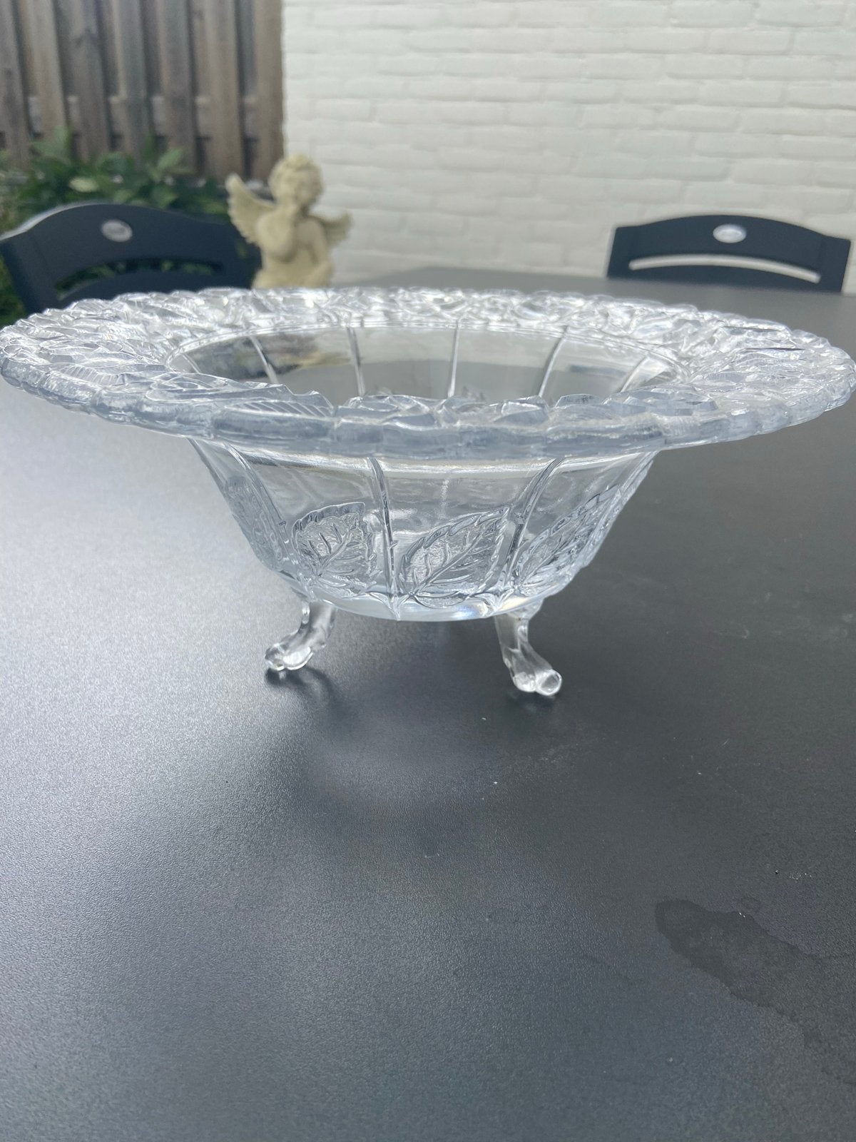 Antieke kristallen compote schaal op voet - Bladeren & rozen, Antiek en Kunst, Ophalen of Verzenden