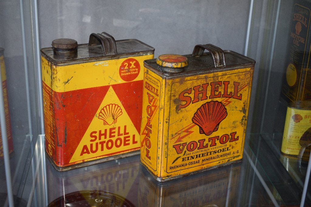 collectie 2 shell olie blik 1930, Ophalen of Verzenden, Gebruikt, Reclamebord
