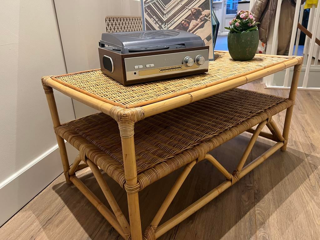 Vintage rieten rotan tafeltje, Ophalen, Overige materialen, Gebruikt, 50 tot 100 cm