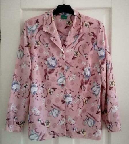Vintage 90's retrostyle blouse oudroze gebloemd mt M-L 34771, Maat 38/40 (M), ., Vintage, Ophalen of Verzenden