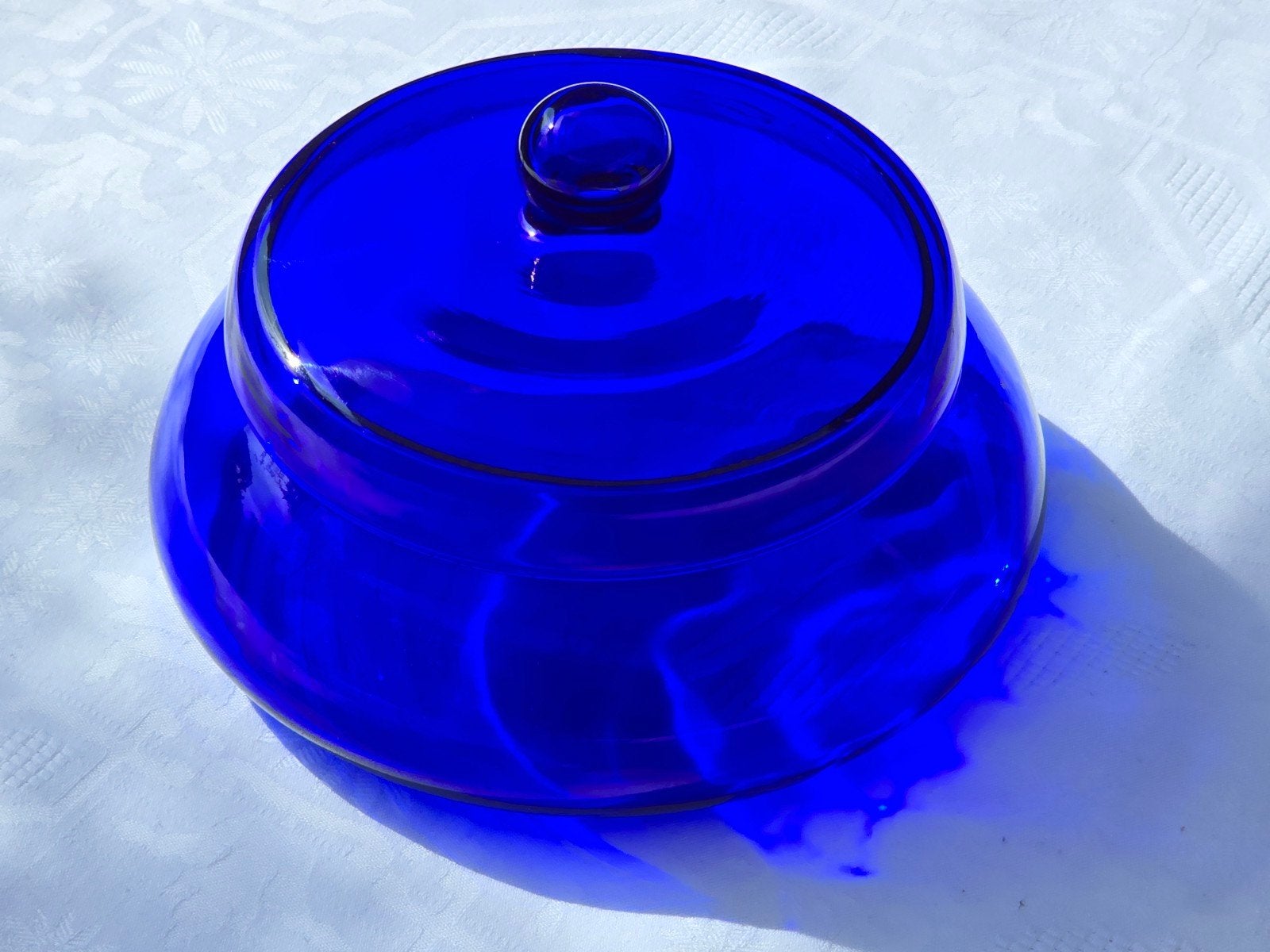 Kobaltblauwe glazen pot met deksel, Ophalen of Verzenden