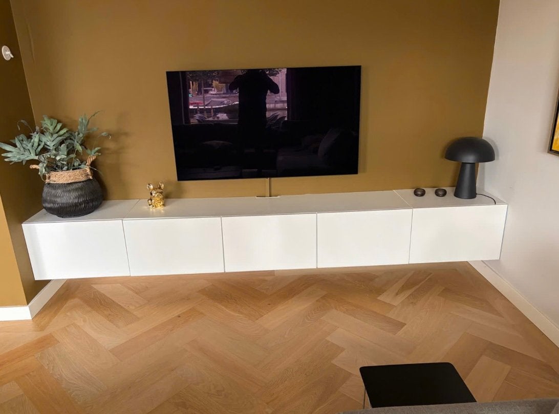 IKEA BESTÅ TV-meubel – 300 cm breed – hoogglans wit, Ophalen, Zo goed als nieuw, 200 cm of meer, Minder dan 100 cm