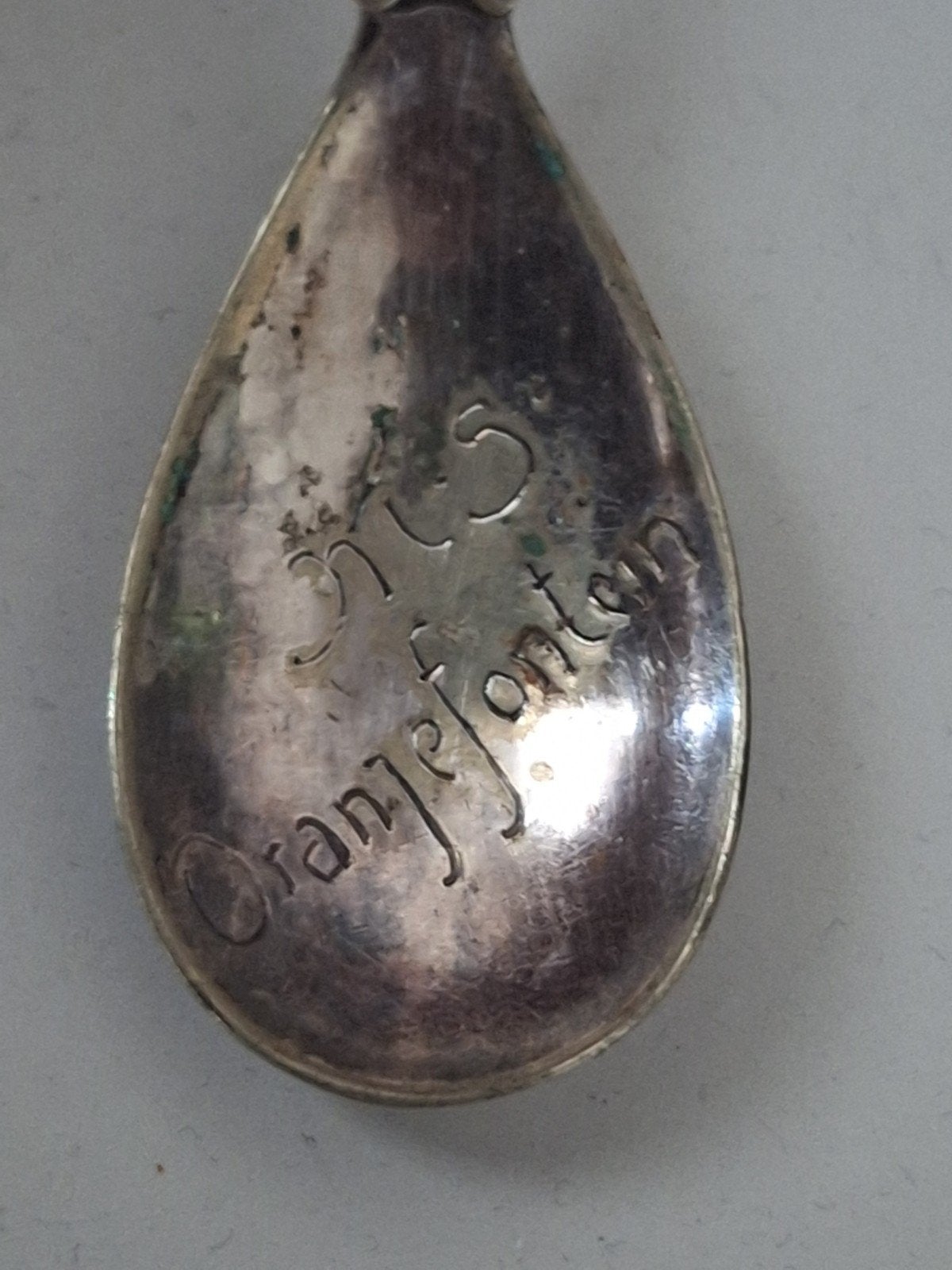 Antiek gesigneerd suikerlepeltje MS Oranjefontein, Ophalen of Verzenden