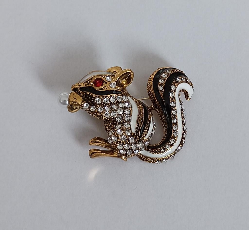 Eekhoorn broche, Sieraden, Tassen en Uiterlijk, Broches, Nieuw, Overige materialen, Overige kleuren, 4 tot 7 cm, Met strass, Ophalen of Verzenden