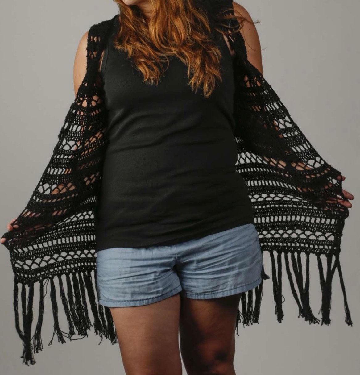 Handgemaakt Zwart Boho Ibiza Vest met Franjes en Kraaltjes, Ophalen of Verzenden, Nieuw, Maat 38/40 (M), Zwart