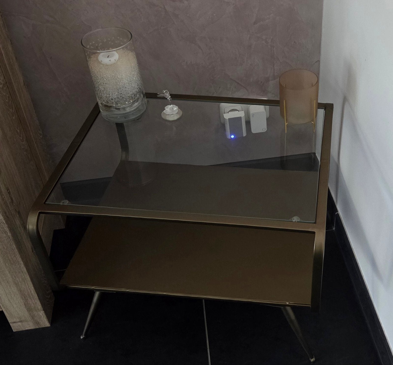 Bijzettafel met glasplaat, Huis en Inrichting, Ophalen, 25 tot 50 cm, Rond, 50 tot 100 cm