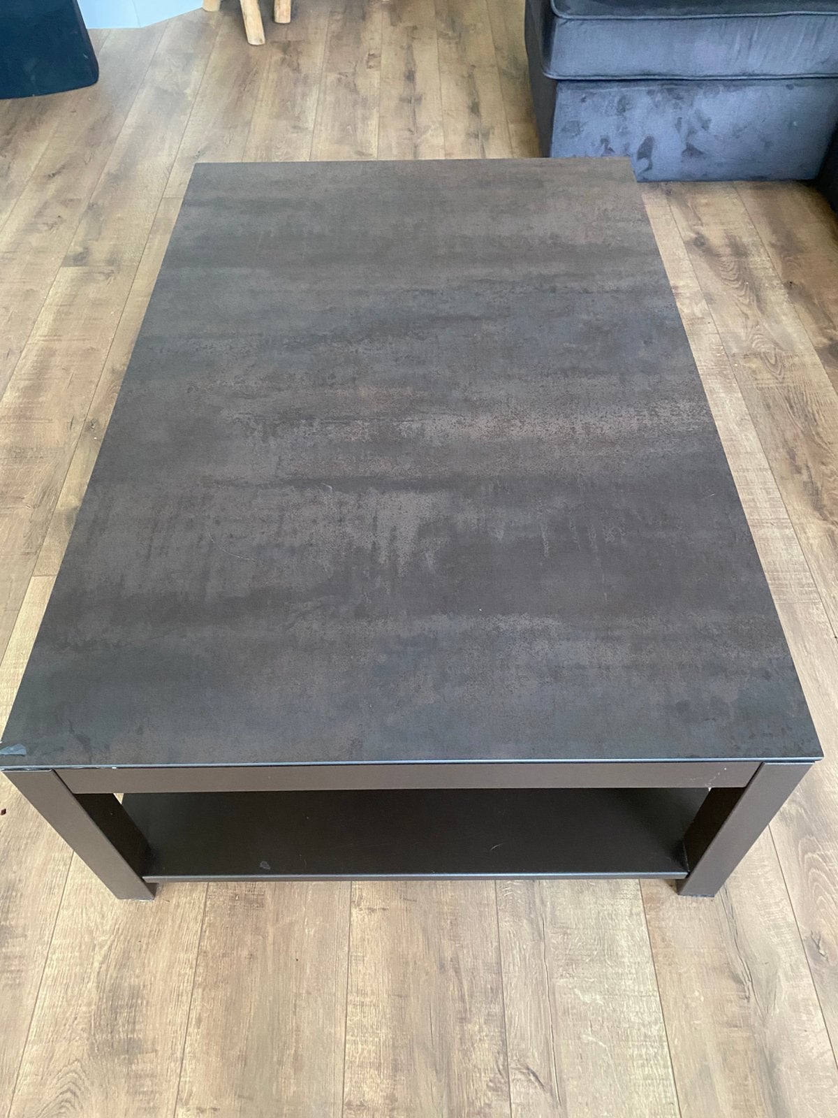 Salon tafel met bijzettafel - metaal en glas, Huis en Inrichting, Ophalen, Gebruikt, 50 tot 100 cm, Metaal