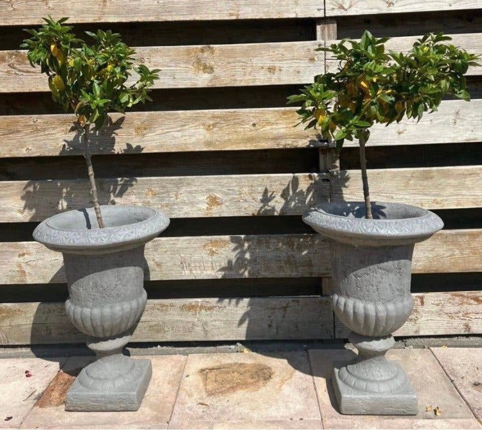 Grijze kunststof tuinvazen franse coups, betonlook, Tuin en Terras, Ophalen, Zo goed als nieuw, Rond, Kunststof