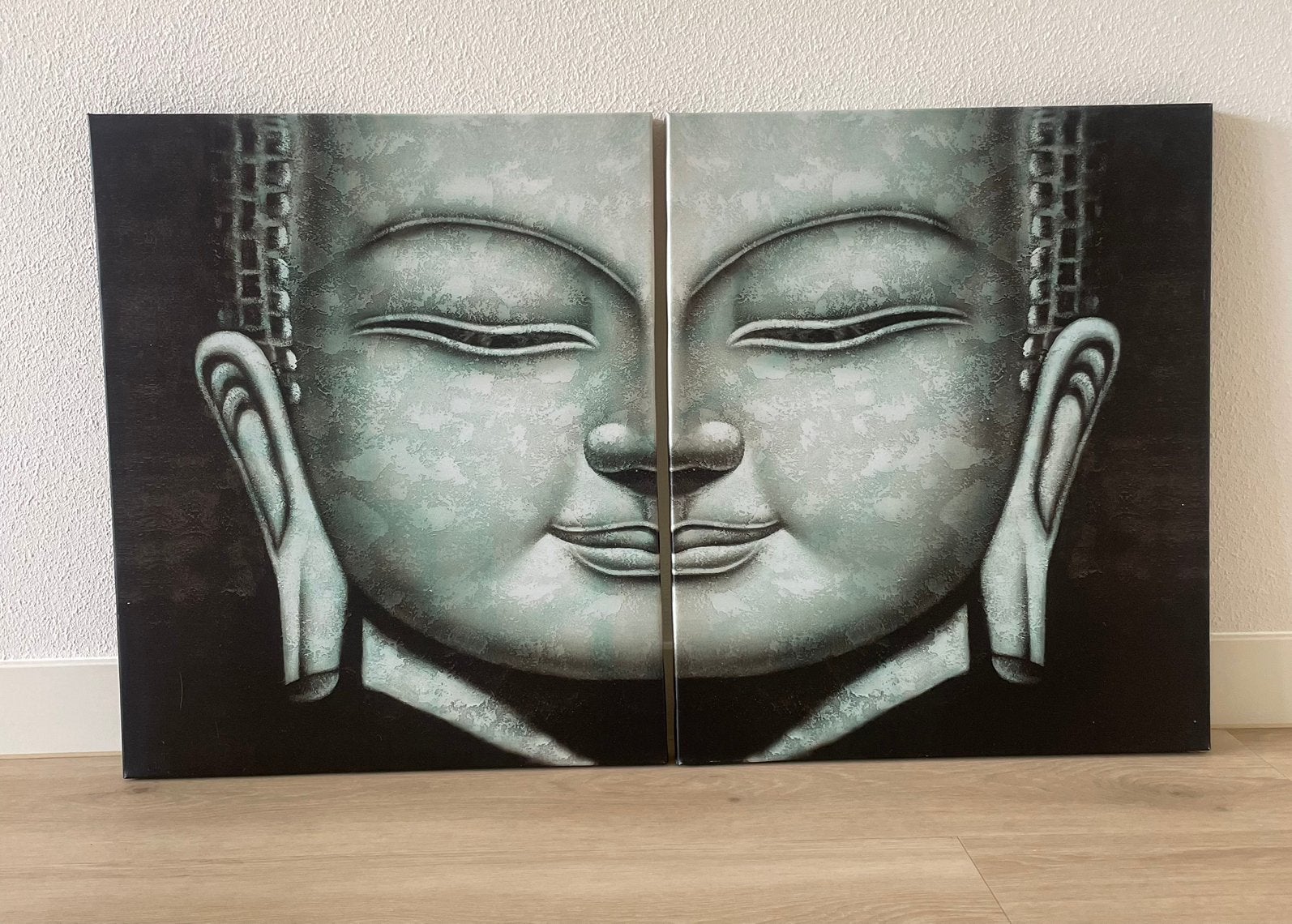 Boeddha 2-luik, 100x60 op canvas doek, 50 – 75, Oorspronkelijke maker, Ophalen of Verzenden, 100 tot 125 cm