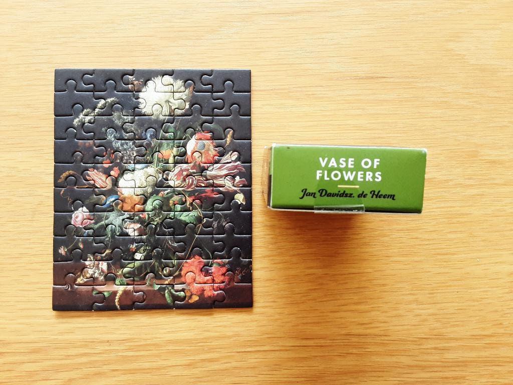 Mini puzzel Vaas met bloemen van J.D. de Heem 50 stukjes, Ophalen, Minder dan 500 stukjes, Zo goed als nieuw, Legpuzzel