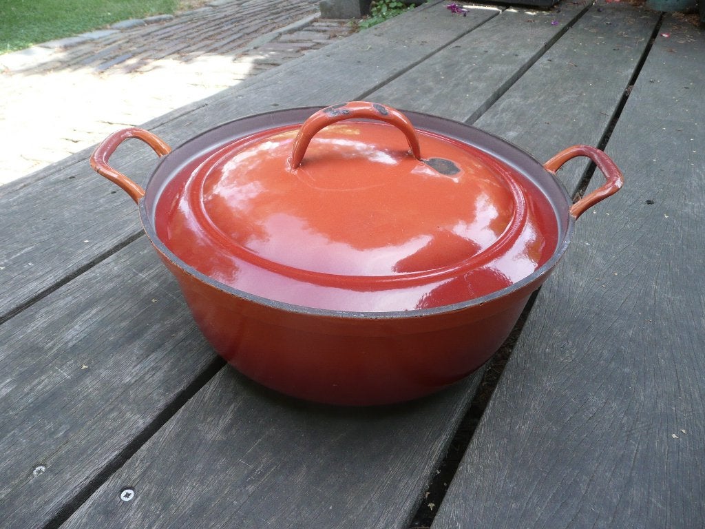 Gietijzeren braadpan oranje 32 cm, Ophalen of Verzenden, Gebruikt, Gietijzer, Braadpan