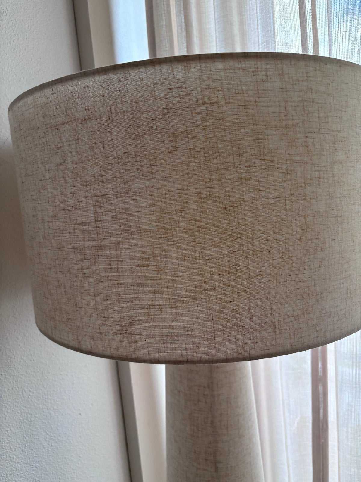 Stijlvolle staande lamp met stoffen kap, Ophalen, Gebruikt, Textiel, E27 (groot)