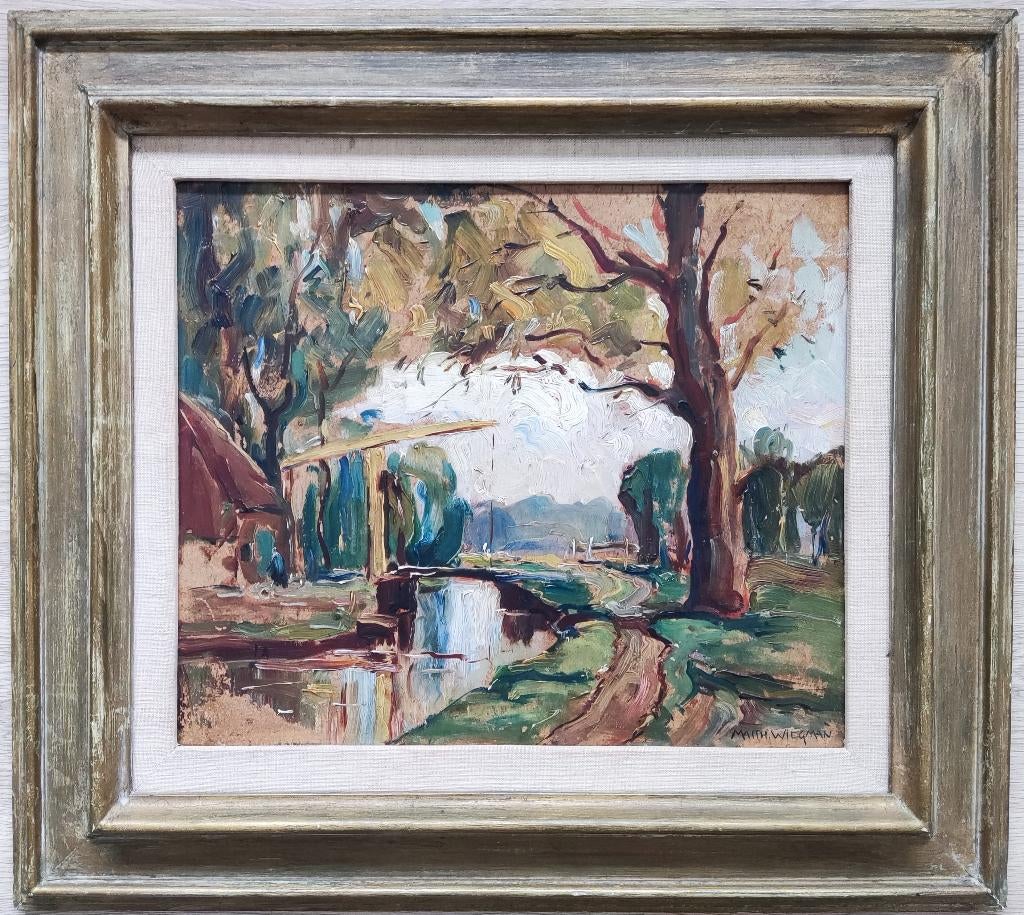 Matthieu Wiegman (1886-1971) - Slootje met een ophaalbrug, Antiek en Kunst, Ophalen of Verzenden