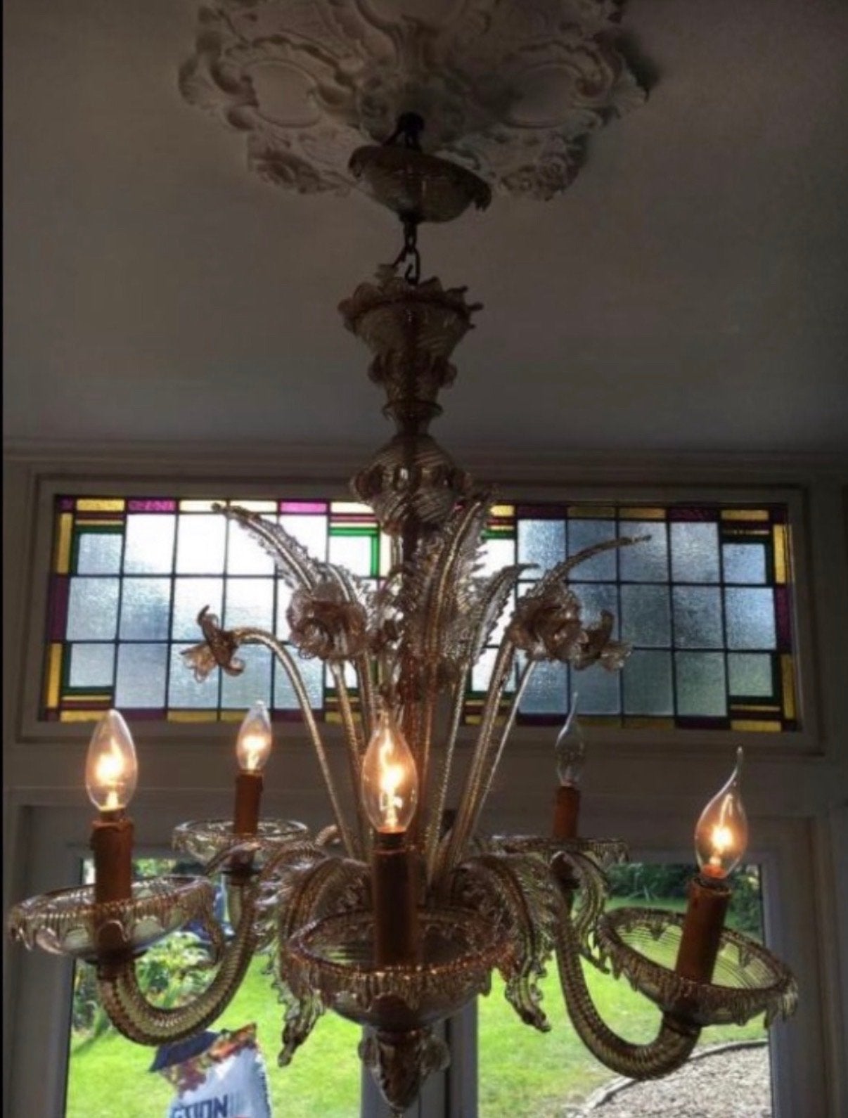 Vintage Murano kroonluchter bruin, Huis en Inrichting, Lampen | Kroonluchters, Gebruikt, Glas, Ophalen of Verzenden