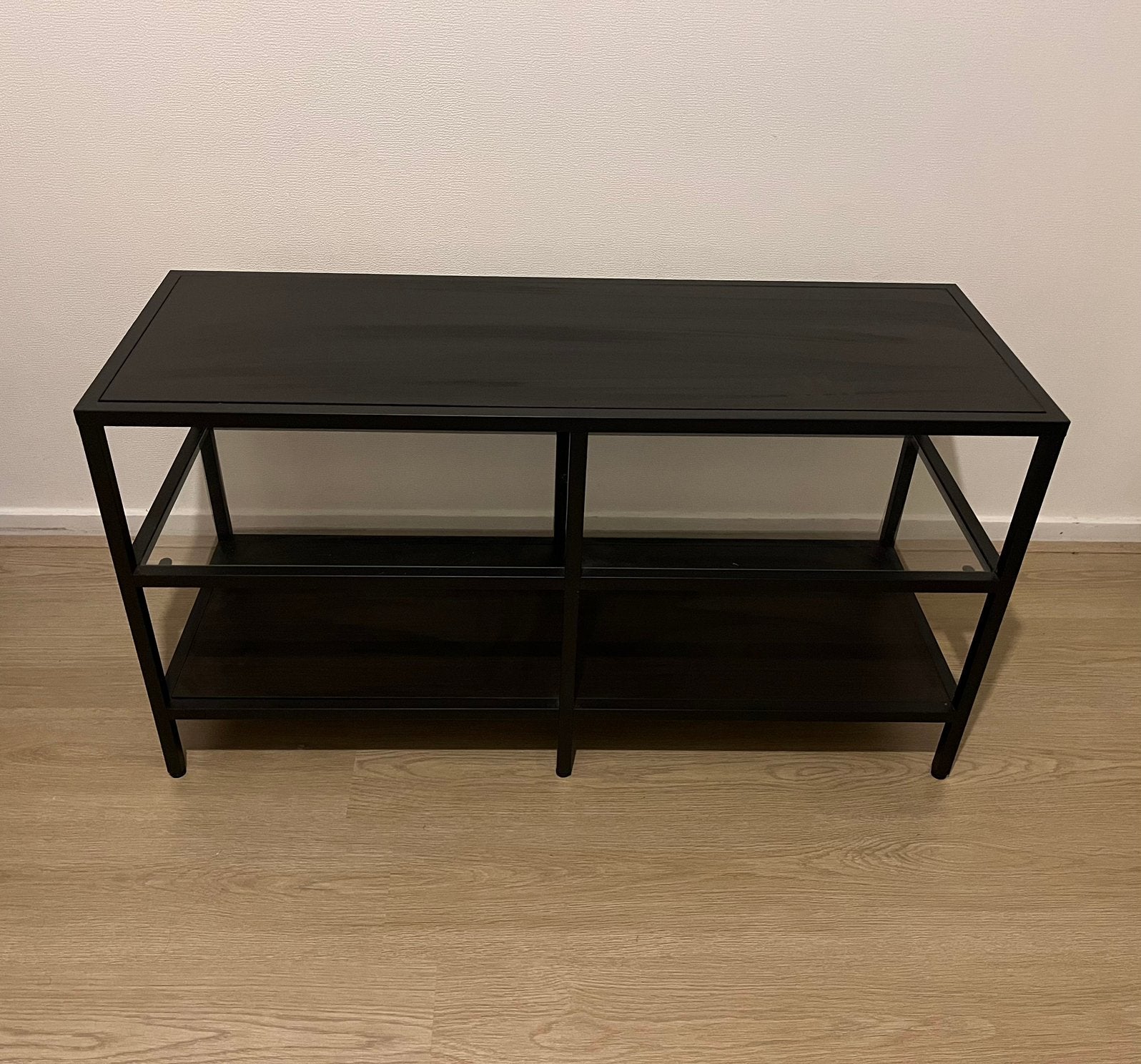 Tv meubel / dressoir zwart en donkerbruin, Ophalen, 100 tot 150 cm, Zo goed als nieuw, Metaal