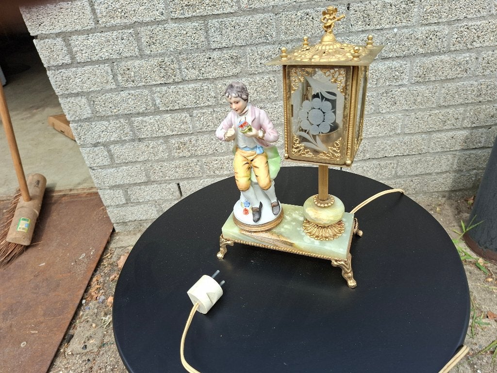 antiek frans marmer met messing schemerlamp, Antiek en Kunst, Ophalen of Verzenden