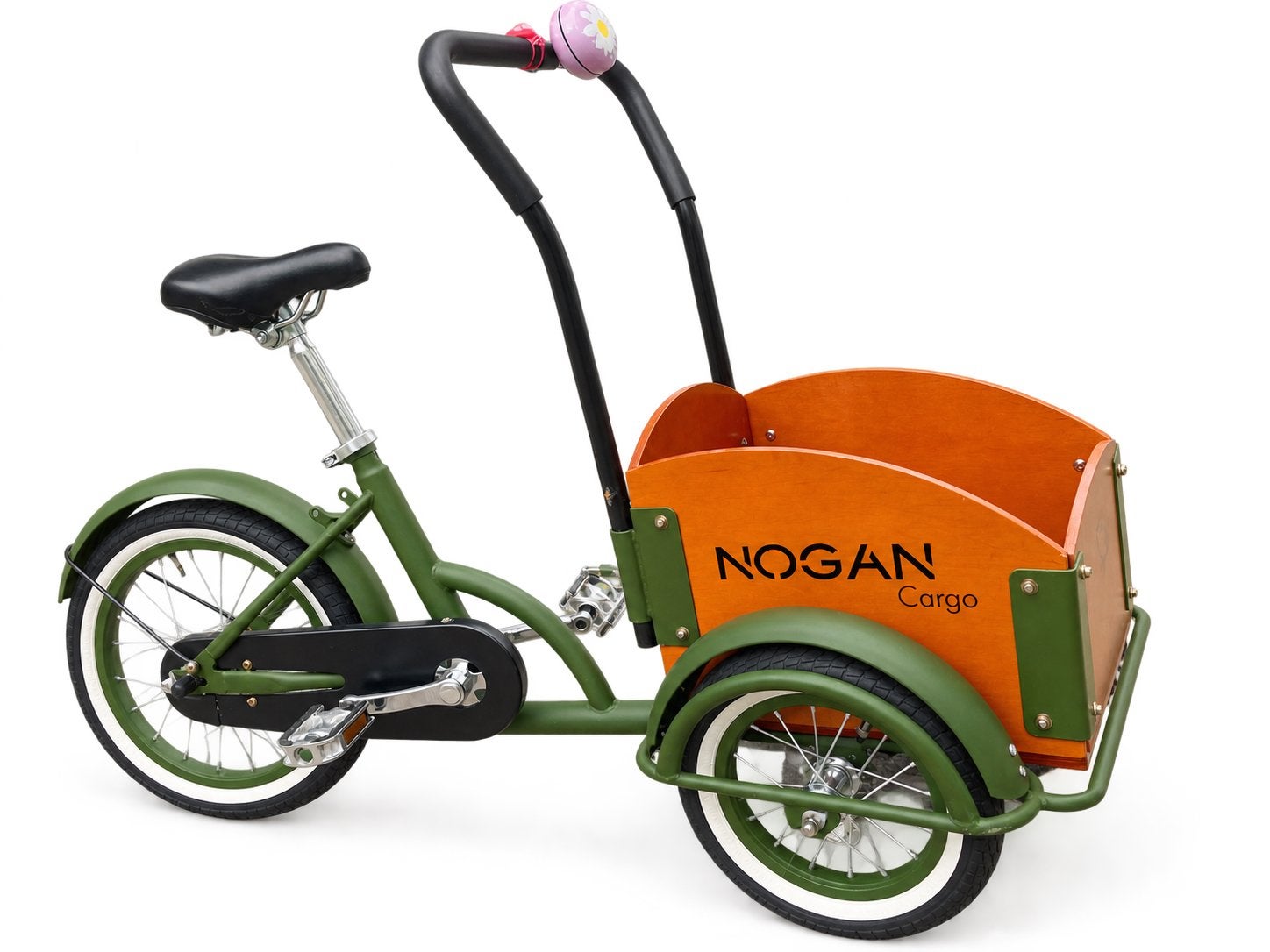16 inch NOGAN Cargo fiets / bakfiets – groen met houten bak, Ophalen, Zo goed als nieuw, Minder dan 16 inch, Zijwieltjes