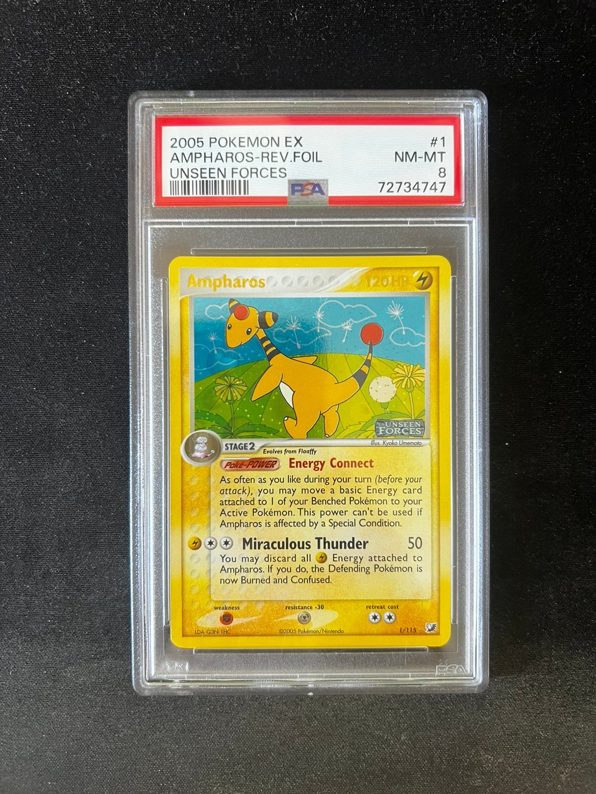 Ampharos 1 Reverse Holo Pokemon Kaart PSA 8, Ophalen of Verzenden, Nieuw, Losse kaart, Foil