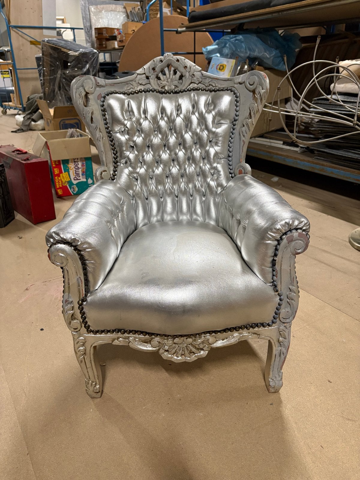 Kinder Zilveren Barok Fauteuil - Chesterfield Stijl, Ophalen, 75 tot 100 cm