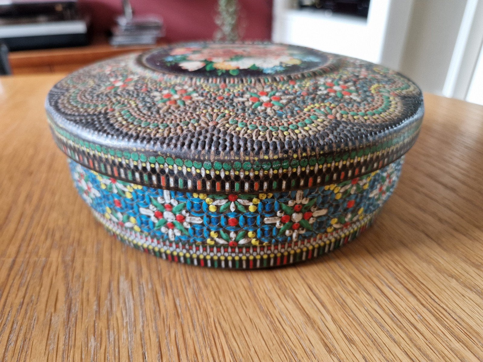 Vintage "Kraaltjesblik" Mozaïek Koektrommel - Jaren '50/'60, Ophalen of Verzenden, Gebruikt
