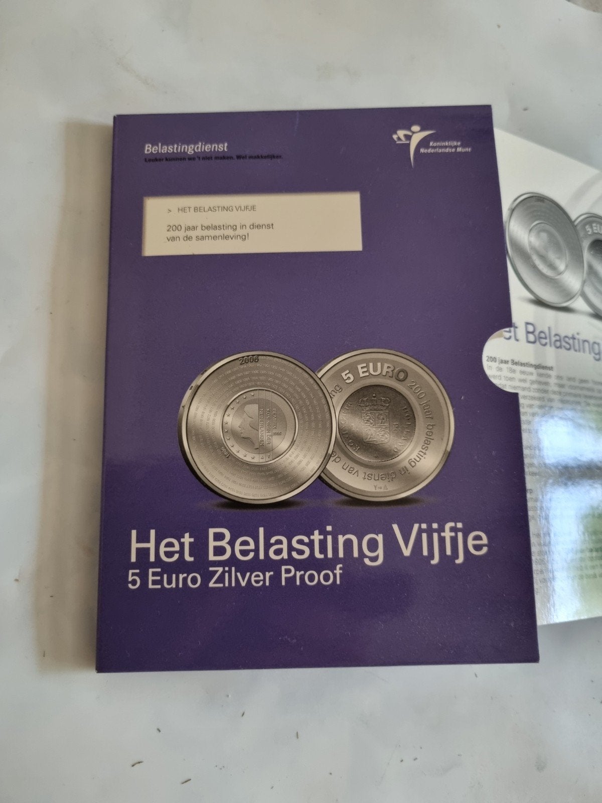 Het Belasting Vijfje 5 Euro Zilver Proof 2008, Koningin Beatrix, Zilver, Euro's, Ophalen of Verzenden