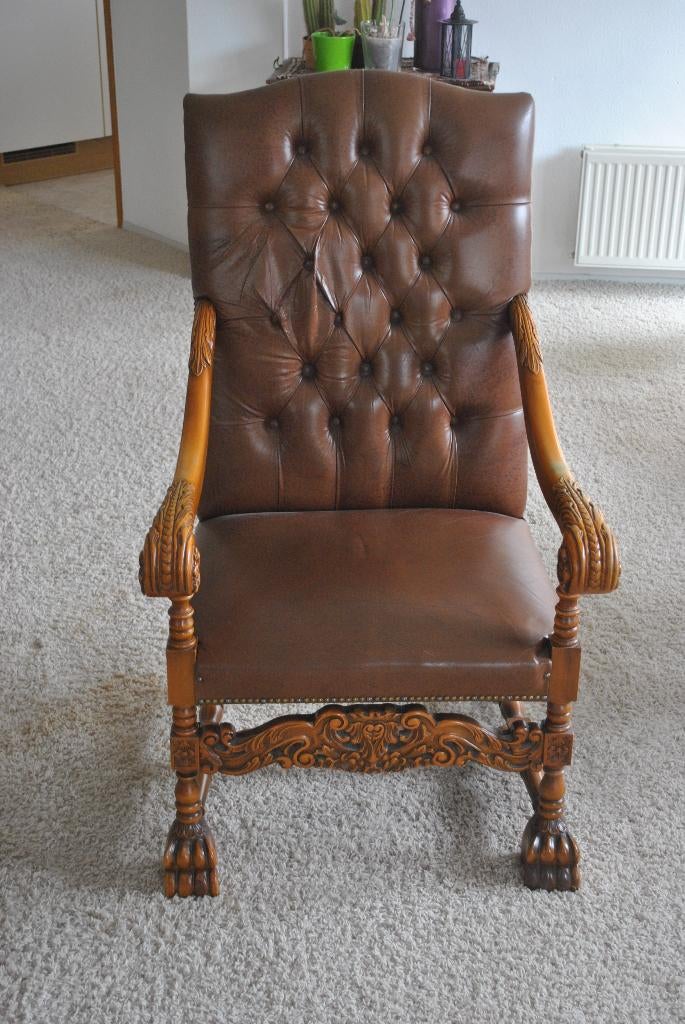 Fauteuil, stoe, leer, brocante, Antiek en Kunst, Ophalen