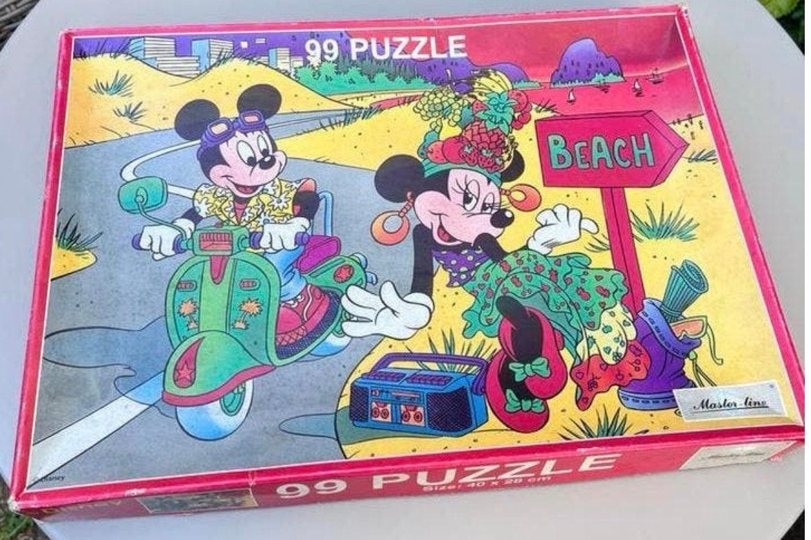 Vintage Disney Mickey & Minnie Mouse Puzzel (1980), Ophalen of Verzenden, Meer dan 50 stukjes, Zo goed als nieuw, 6 jaar of ouder