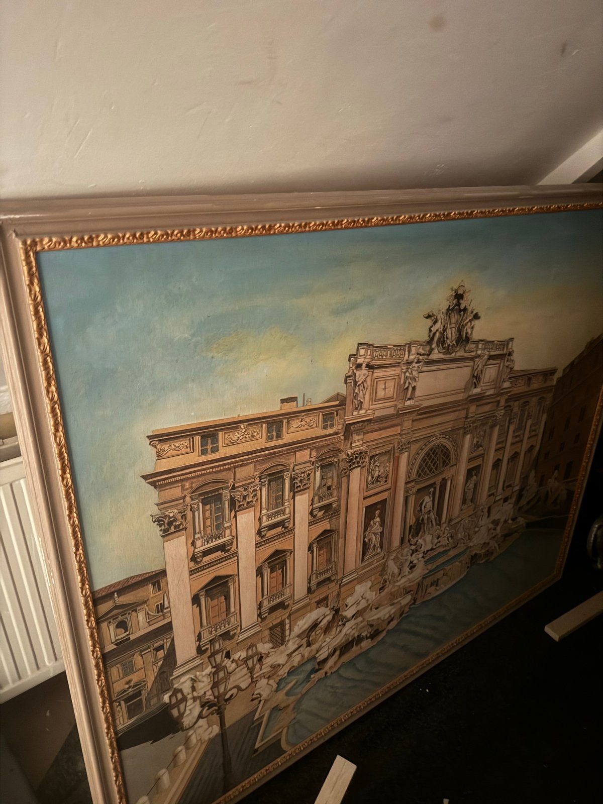 Schilderij Trevifontein Rome met lijst, Doek, Ophalen of Verzenden, Olieverf, Klassiek