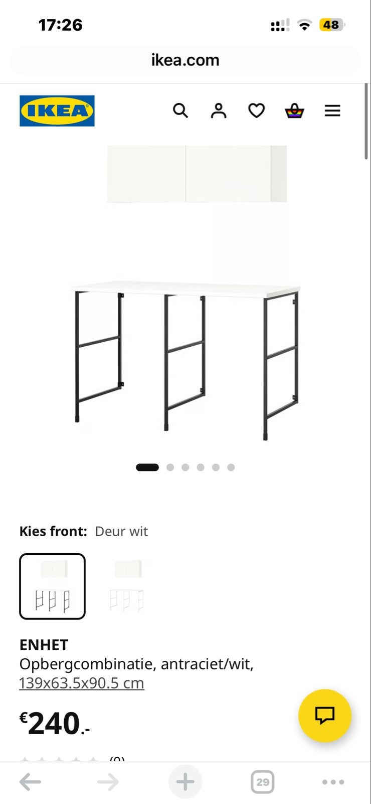 IKEA ENHET Opbergcombinatie, antraciet/wit, 139x63.5x90.5 cm, Ophalen, Opbergruimte, Gebruikt, Spaanplaat of MDF