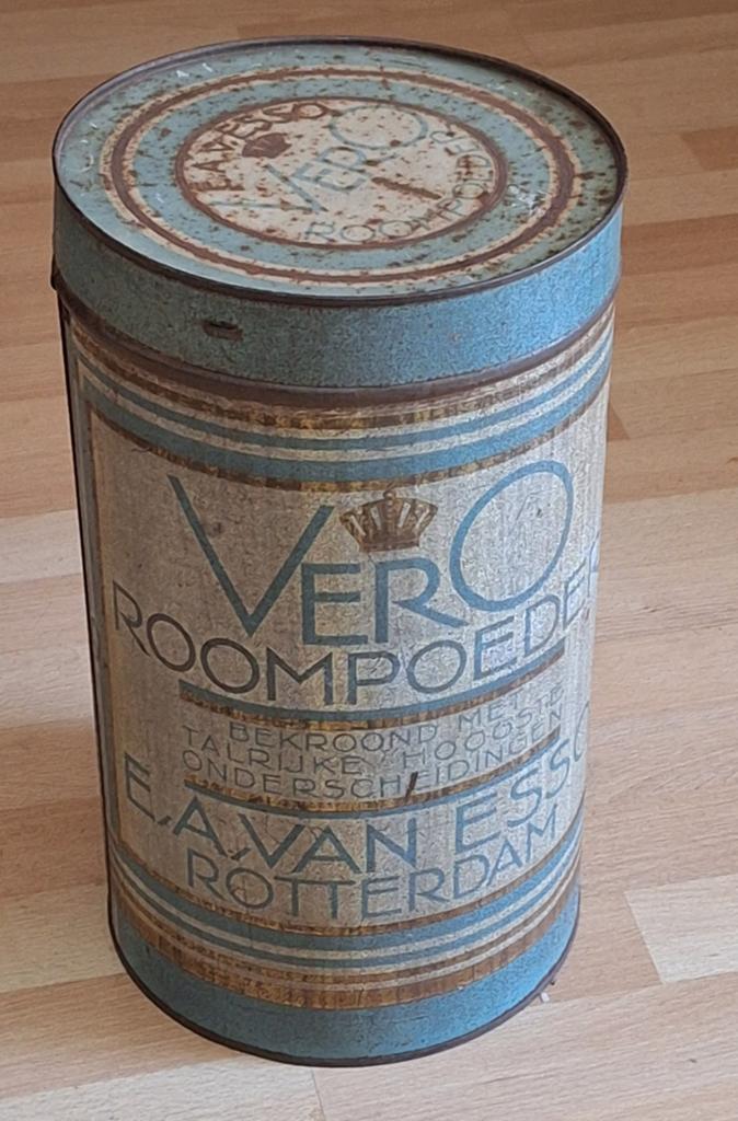 Groot blik VerO Roompoeder E.A. Van Esso Rotterdam 38 cm, Ophalen of Verzenden, Gebruikt, Overige