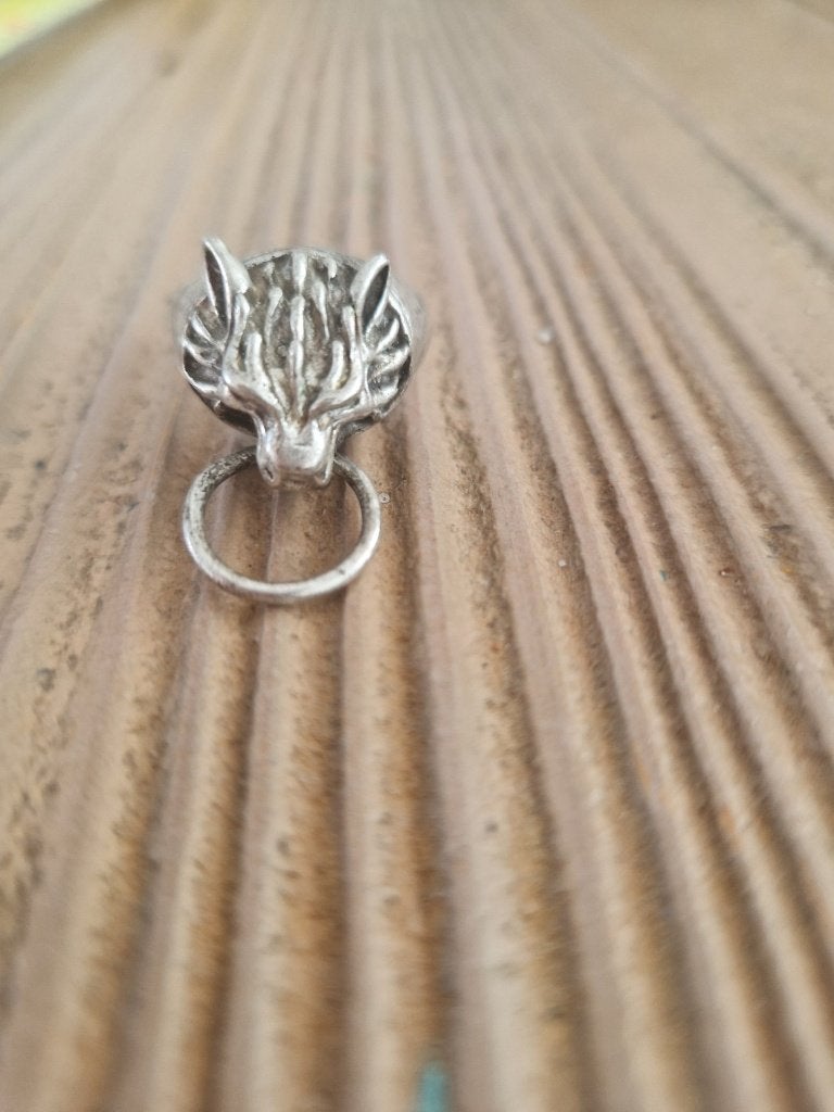 925 zilveren ring, wolf. Maat 18., Ophalen of Verzenden, Zilver, Ring