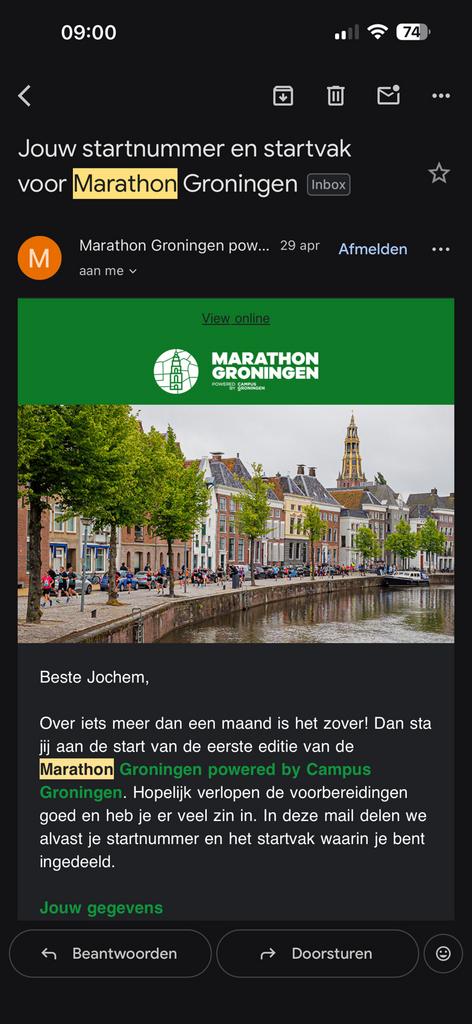 Startbewijs hele marathon Groningen 2de startvak, Eén persoon, 1 overnachting