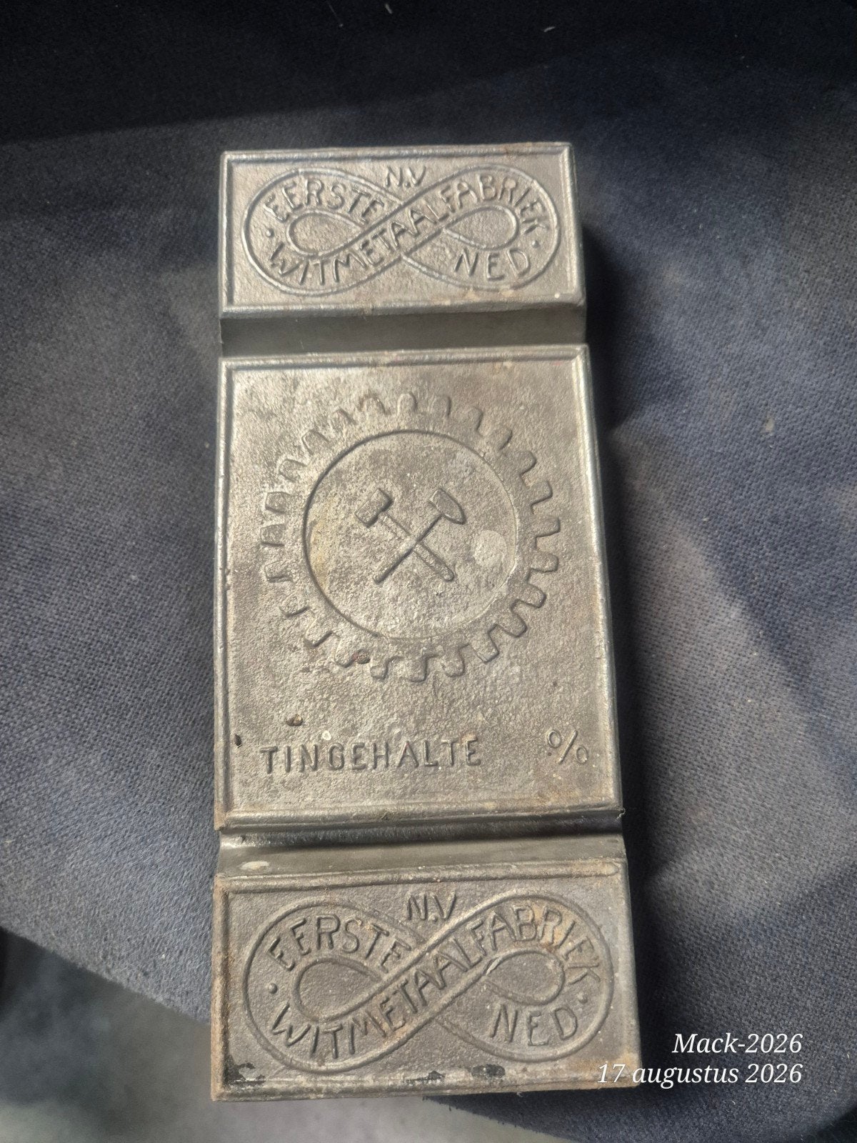 Oude tinbaar van Eerste Witmetaalfabriek Ned., Ophalen
