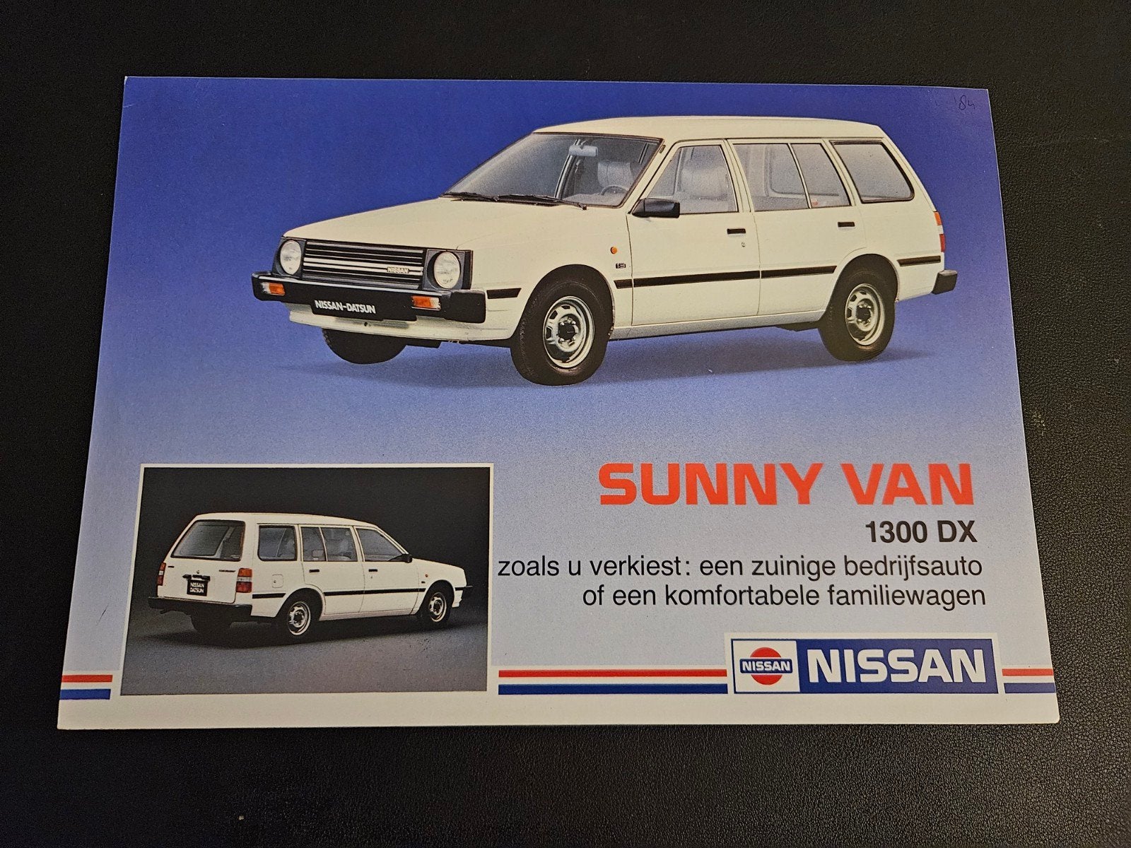 Leaflet Nissan Sunny Van 1300 DX 1984, Ophalen of Verzenden, Zo goed als nieuw, Nissan