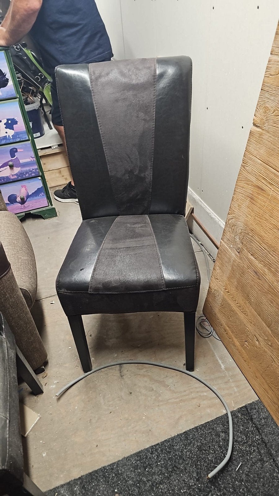 Set van 4 eetkamerstoelen - Zwart met stof en leer, Ophalen, Gebruikt, Zwart, Vier