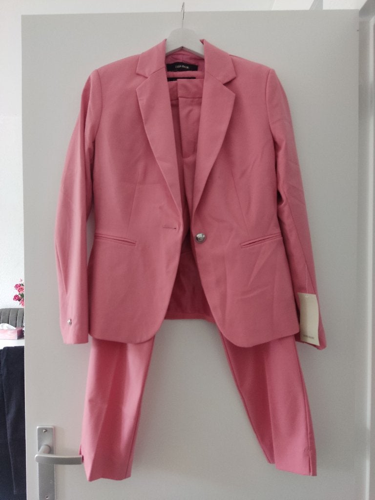 Zara roze pak - blazer en pantalon, maat 38, Kostuum of Pak, Zara, Nieuw, Roze